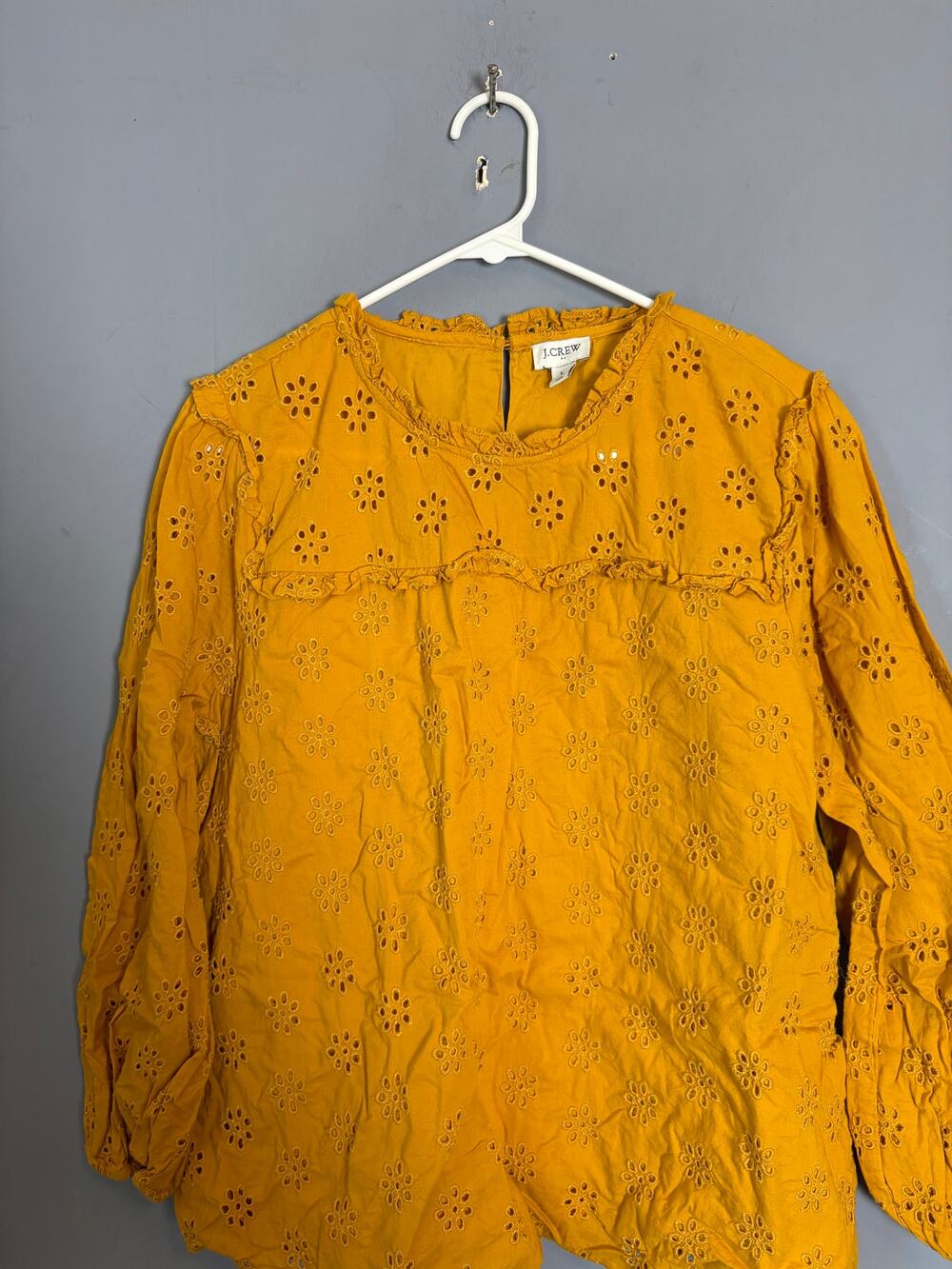 J Crew Womens Yellow Eyelet Cotton Blouse Top Size L